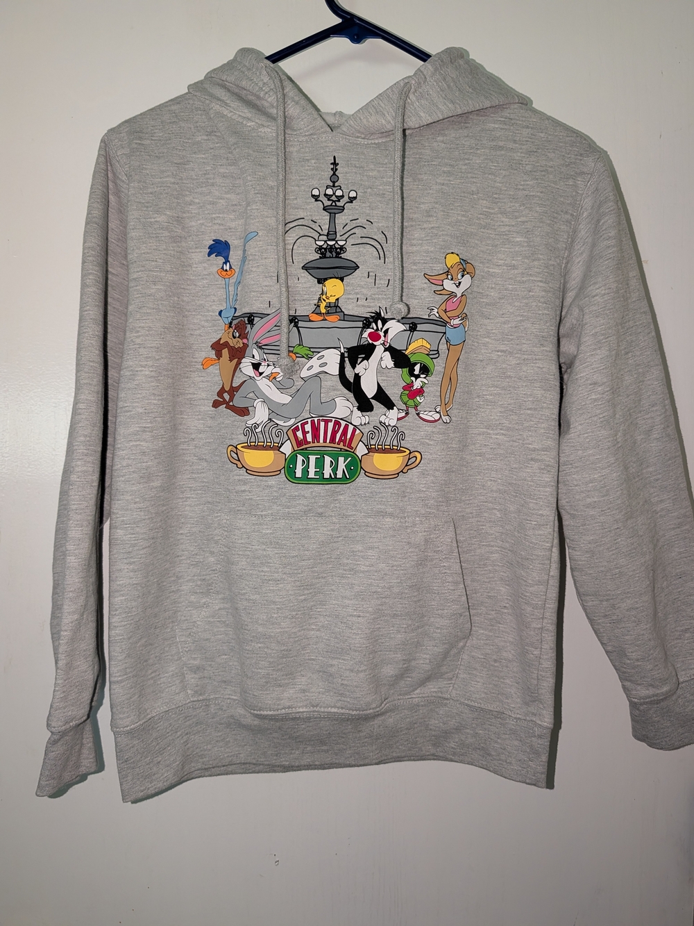 Central Perk Looney Tunes Grey Hoodie - Juniors Medium